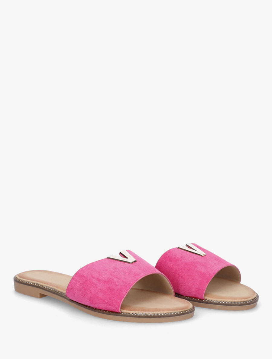 Claquettes en suédine bijou en V - Fuchsia - 4