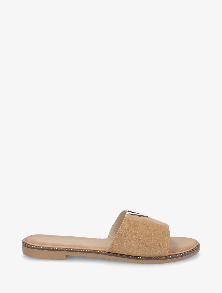 Claquettes en suédine bijou en V - Camel - 5