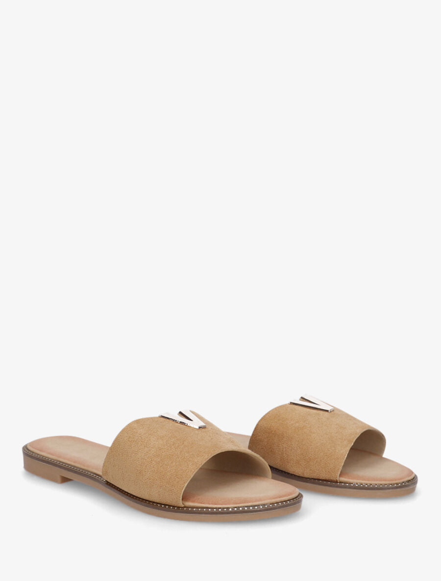Claquettes en suédine bijou en V - Camel - 4