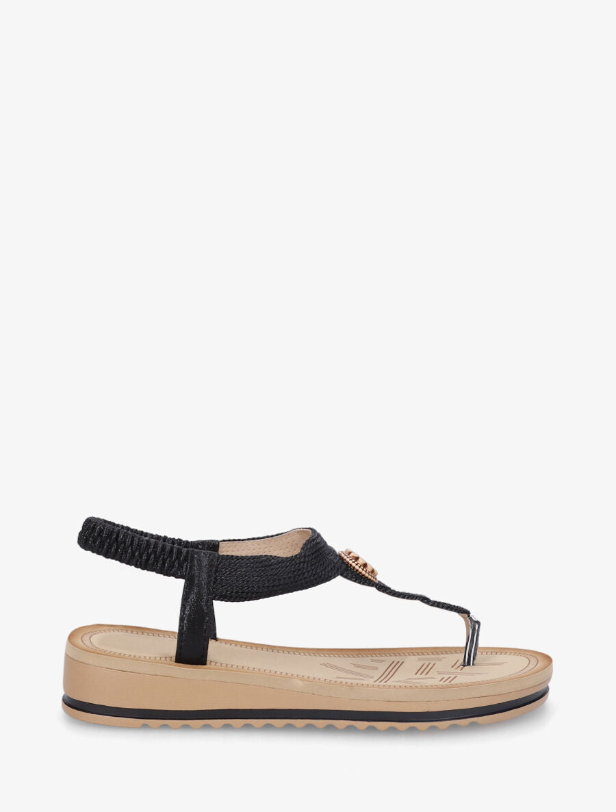 Nu-pieds à bride style corde et fleur - Noir - 5