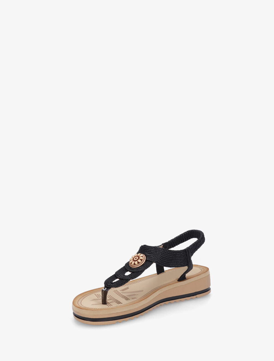 Nu-pieds à bride style corde et fleur - Noir - 3