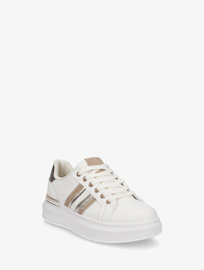 Baskets à contrefort python et bandes - Beige - 2