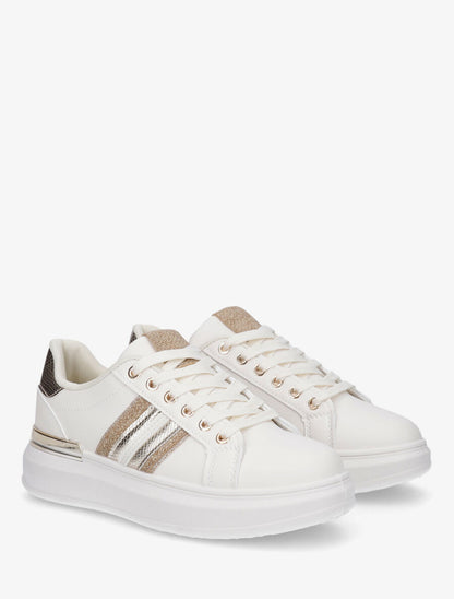 Baskets à contrefort python et bandes - Beige - 4