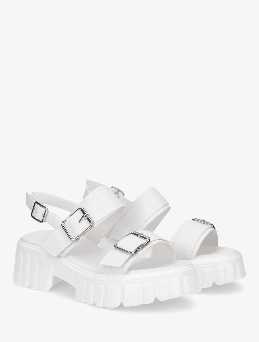 Sandales à boucle et semelle chunky - Blanc - 4