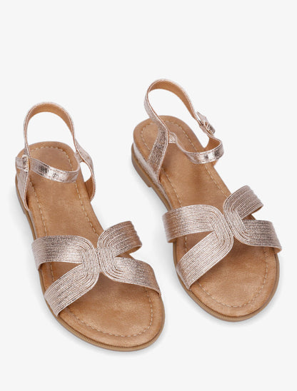 Nu-pieds striés en simili - Rose gold - 4
