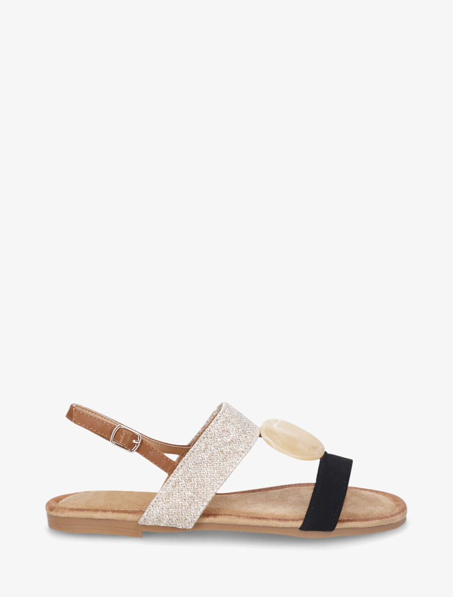 Nu-pieds raphia et suédine bijou style marbre - Noir - 5