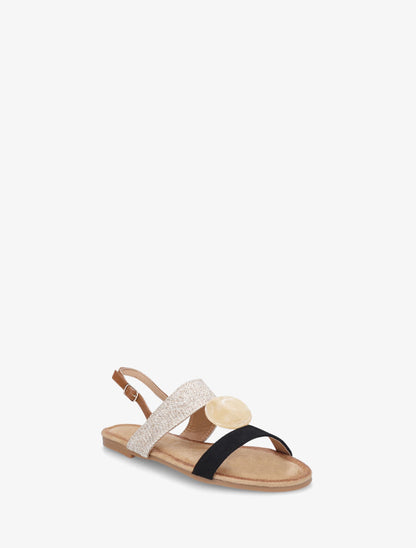 Nu-pieds raphia et suédine bijou style marbre - Noir - 2