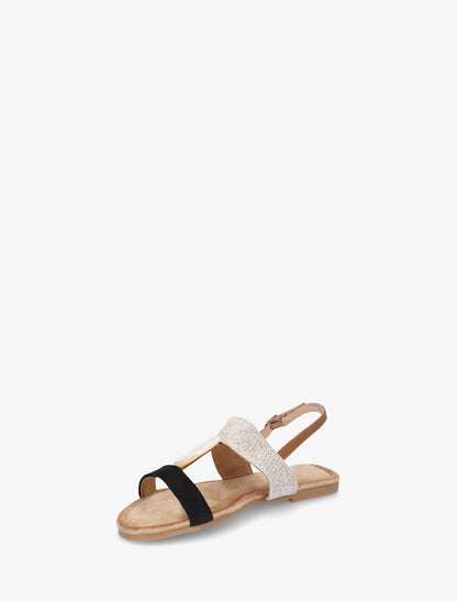 Nu-pieds raphia et suédine bijou style marbre - Noir - 3