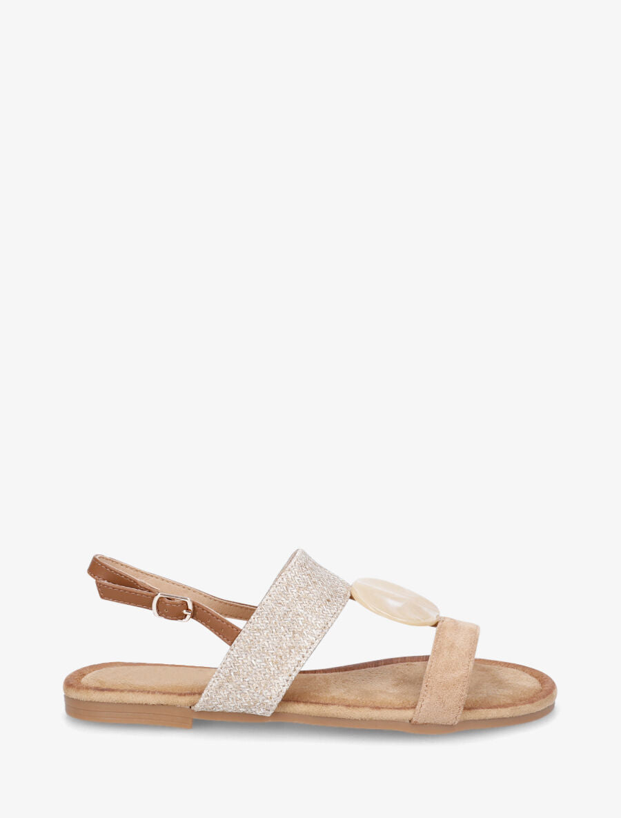 Nu-pieds raphia et suédine bijou style marbre - Taupe - 1