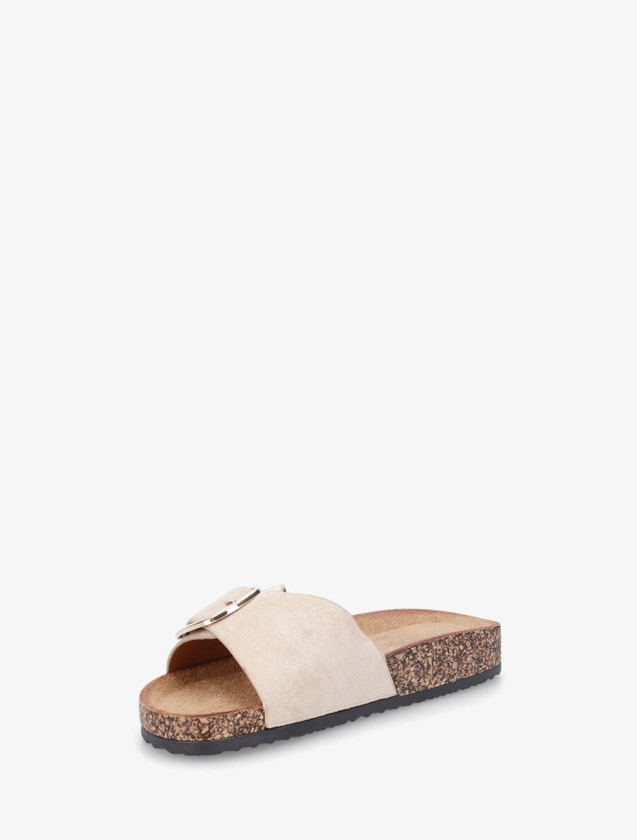 Claquettes en suédine à boucle - Beige - 3