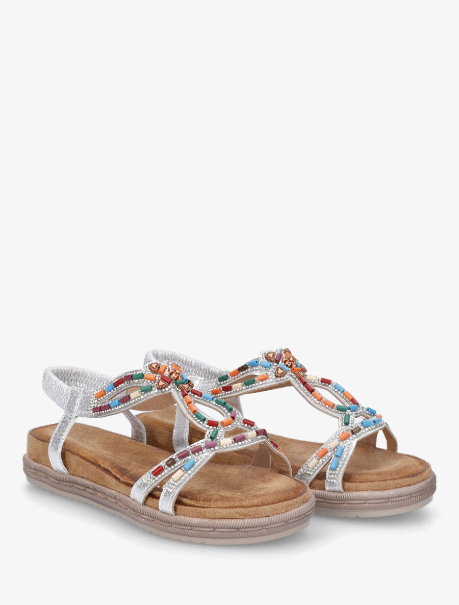 Nu-pieds à perles et strass en simili - Argent - 4