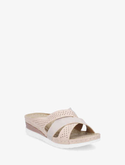 Mules compensées irisées en suédine - Beige - 2