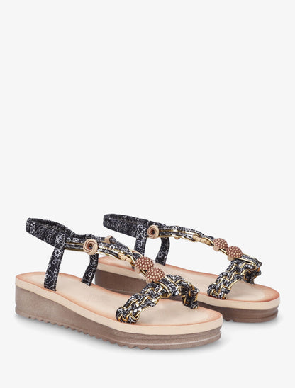 Nu-pieds imprimé graphique et perles - Noir - 4