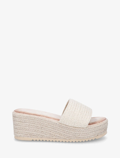 Mules compensées en raphia tressé - Beige - 1
