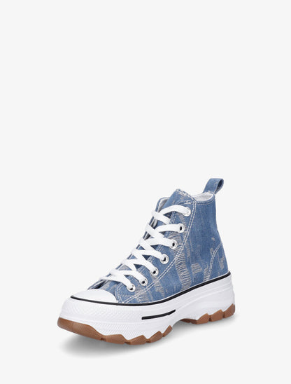 Tennis en toile à semelle épaisse - Bleu denim - 3