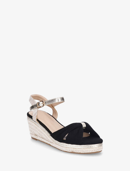 Sandales compensées en suédine style espadrille - Noir - 2