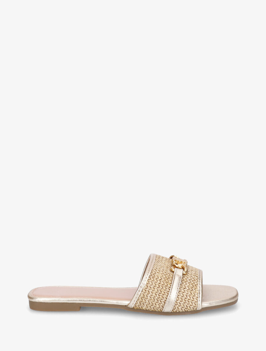 Mules à boucle effet paille tressée - Or - 5