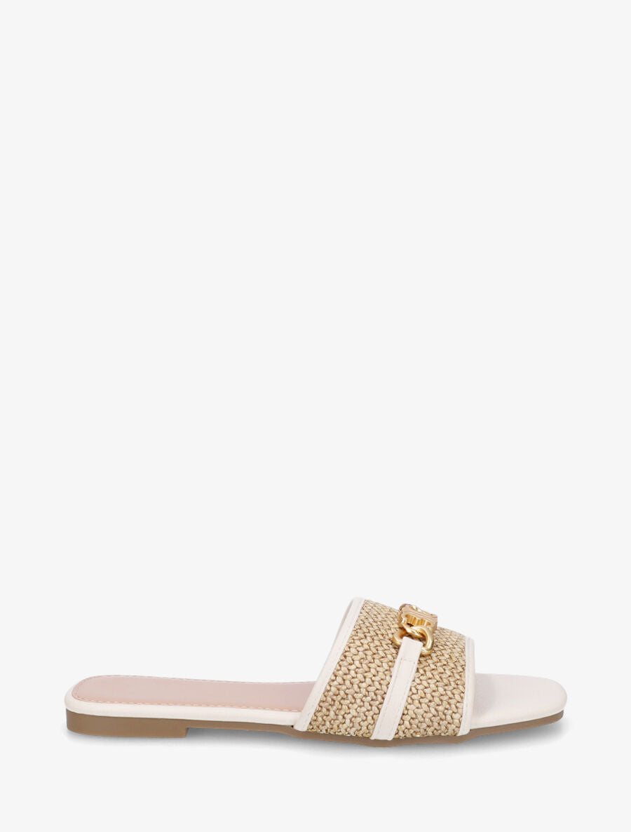Mules à boucle effet paille tressée - Beige - 5