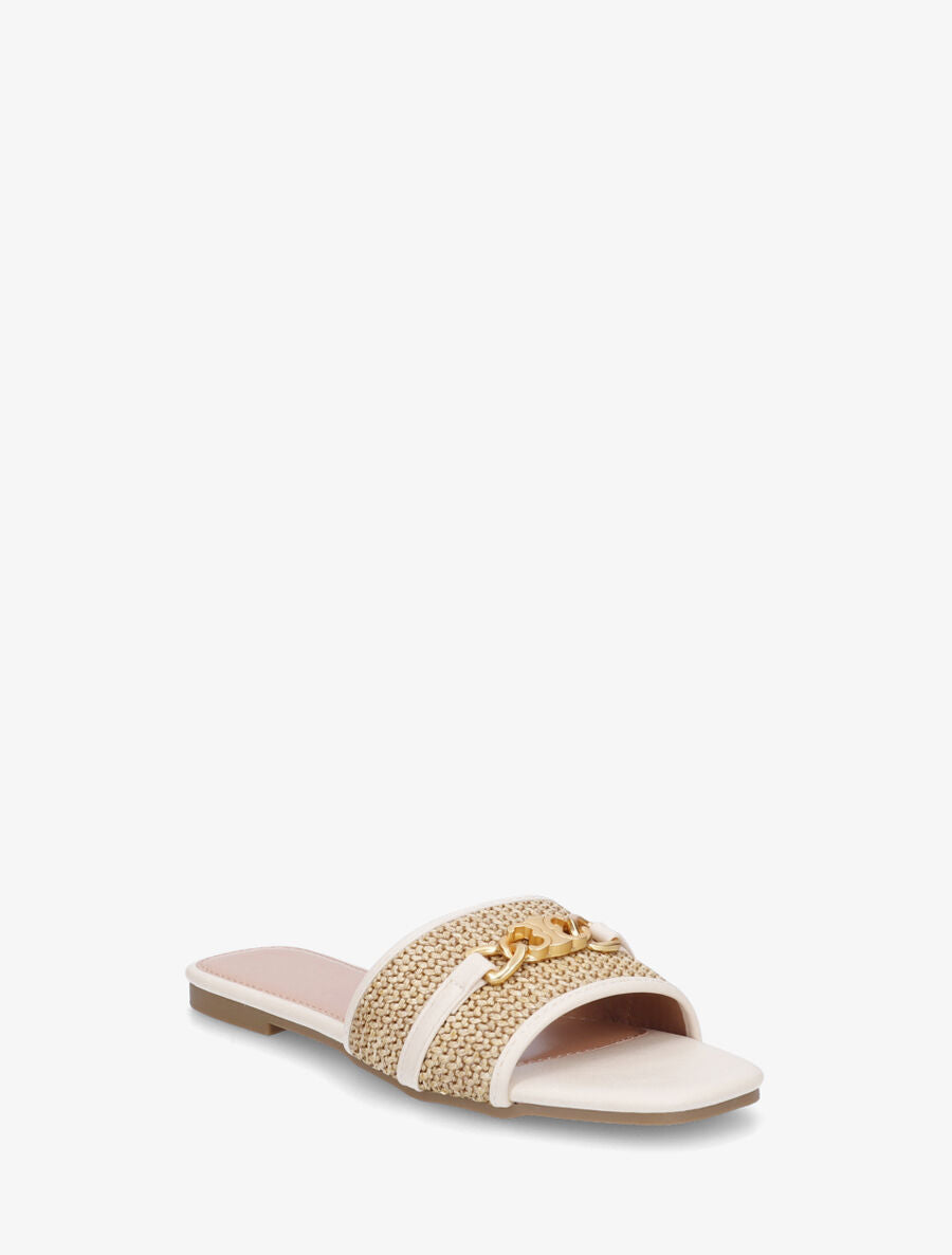 Mules à boucle effet paille tressée - Beige - 2