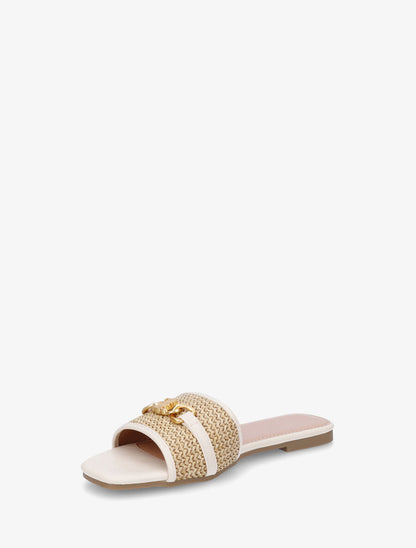 Mules à boucle effet paille tressée - Beige - 3