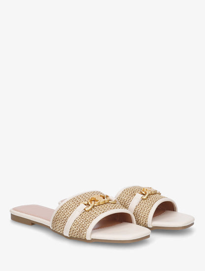 Mules à boucle effet paille tressée - Beige - 4