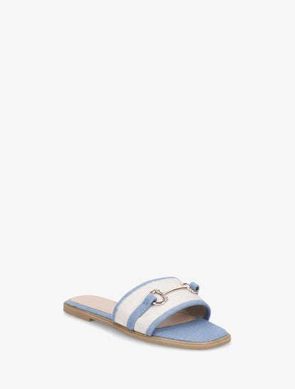 Mules plates en tissu à boucle - Bleu denim - 2