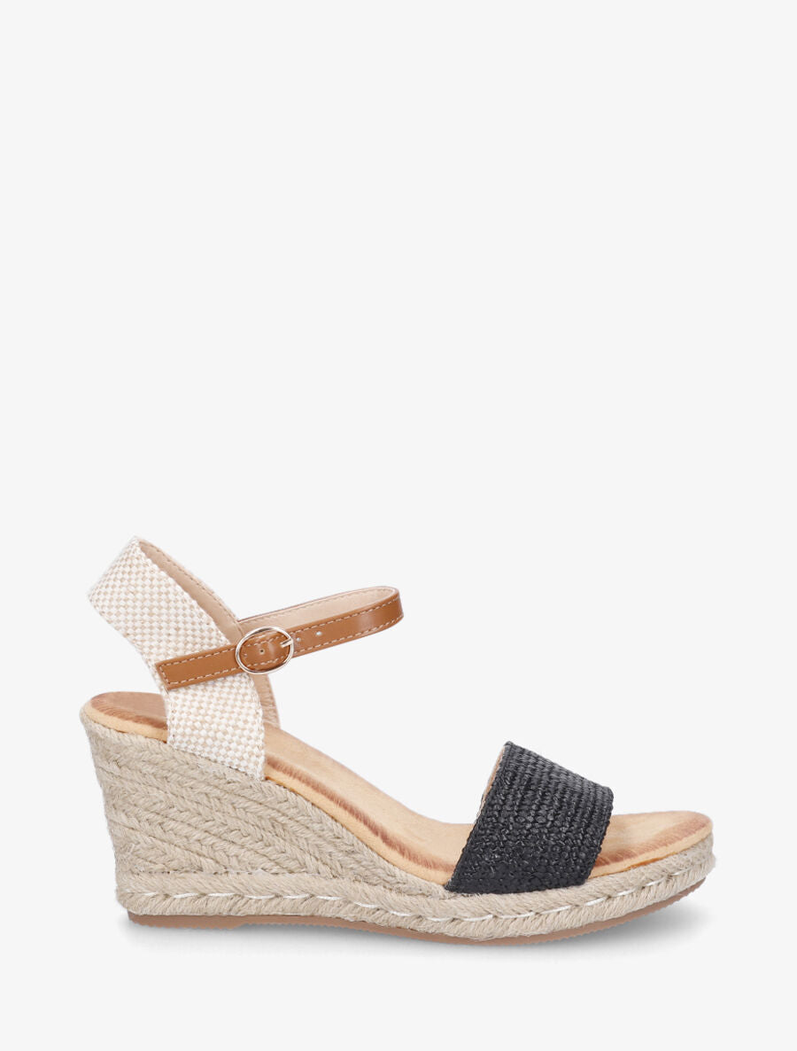 Sandales compensées hautes style espadrille - Noir - 6