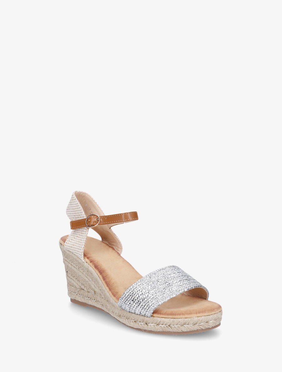 Sandales compensées hautes style espadrille - Argent - 2