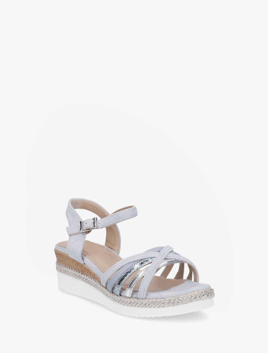 Sandales compensées à brides croisées fantaisies - Bleu clair - 2