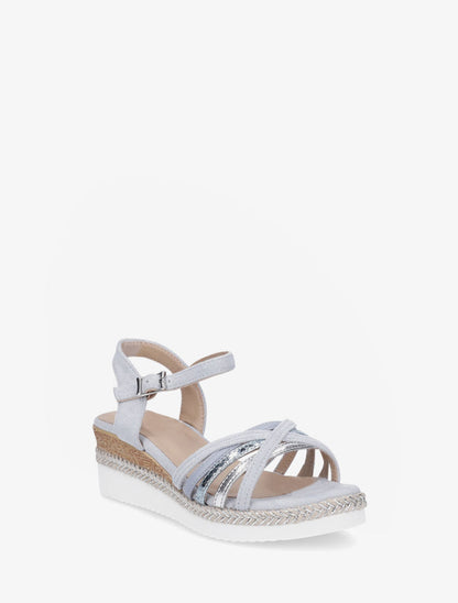 Sandales compensées à brides croisées fantaisies - Bleu clair - 2