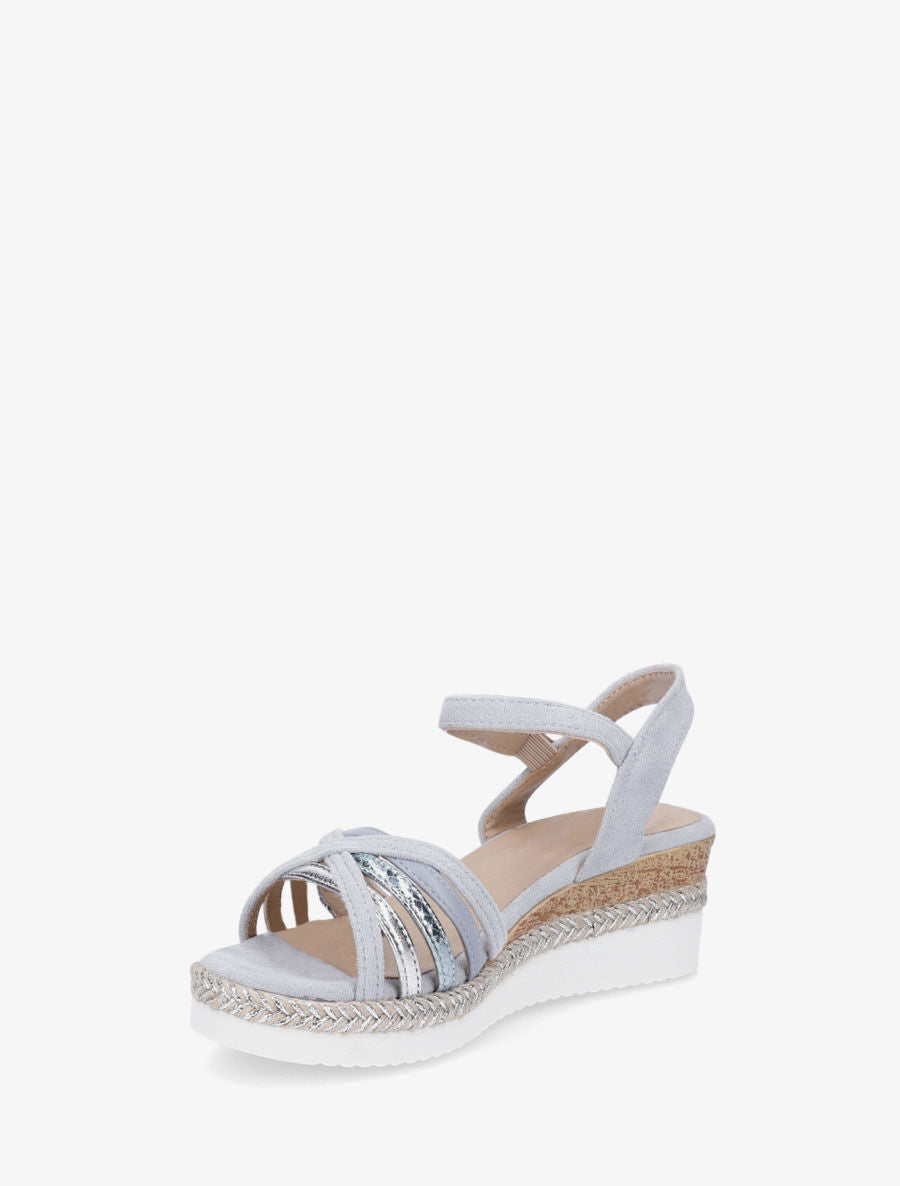 Sandales compensées à brides croisées fantaisies - Bleu clair - 3