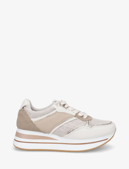 Sneakers compensées à empiècement en tissu - Taupe - 5