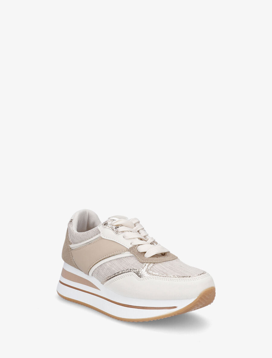 Sneakers compensées à empiècement en tissu - Taupe - 2