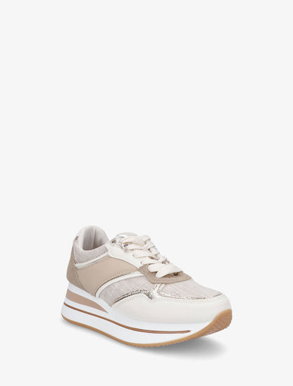Sneakers compensées à empiècement en tissu - Taupe - 2