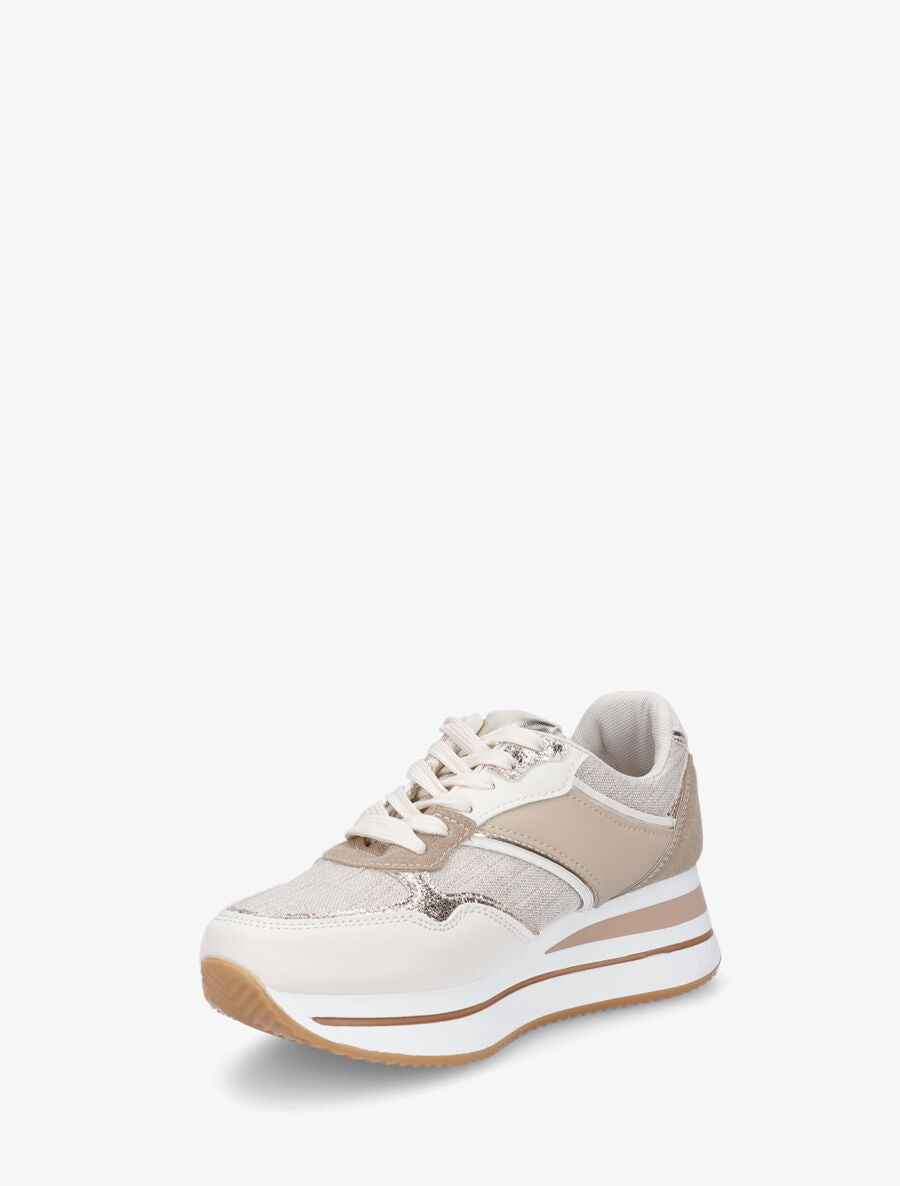 Sneakers compensées à empiècement en tissu - Taupe - 3