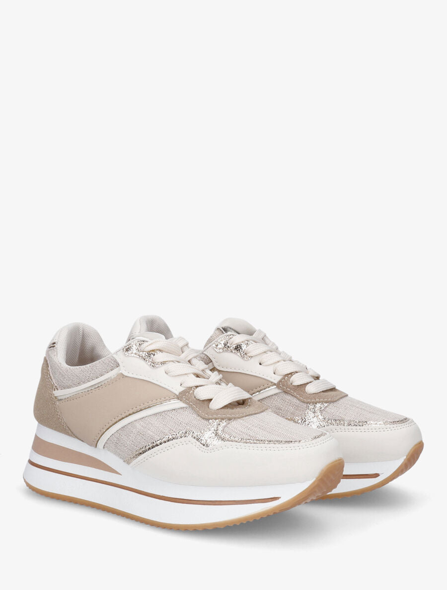 Sneakers compensées à empiècement en tissu - Taupe - 4