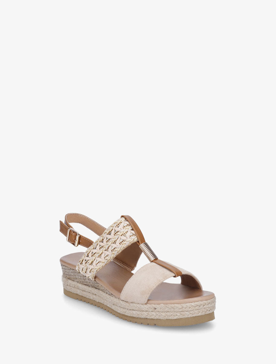 Sandales à brides en suédine et raphia - Beige - 2