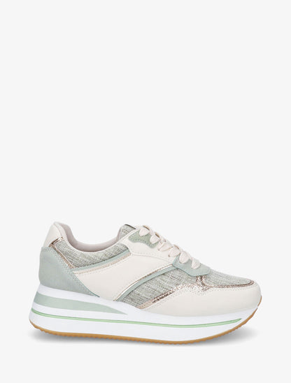 Sneakers compensées à empiècement en tissu - Vert - 1