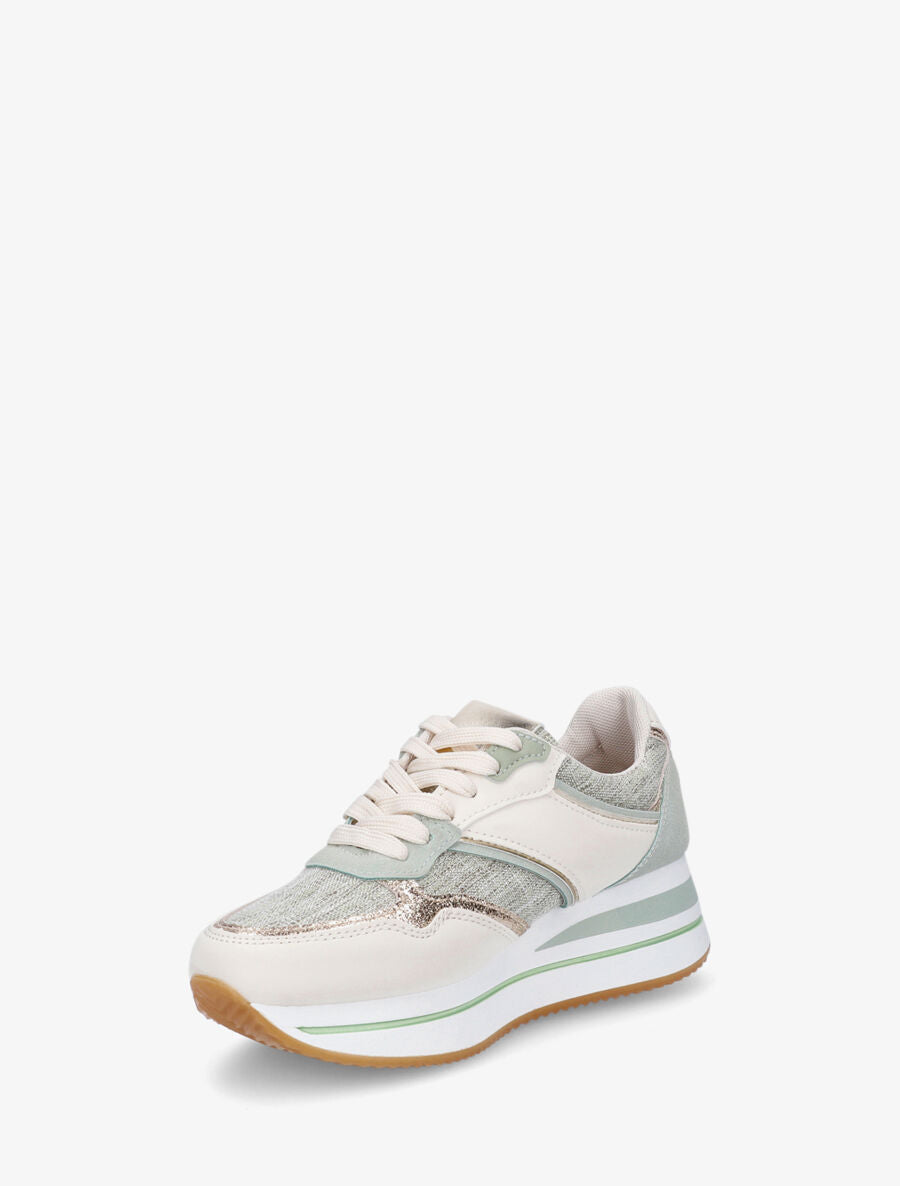 Sneakers compensées à empiècement en tissu - Vert - 3