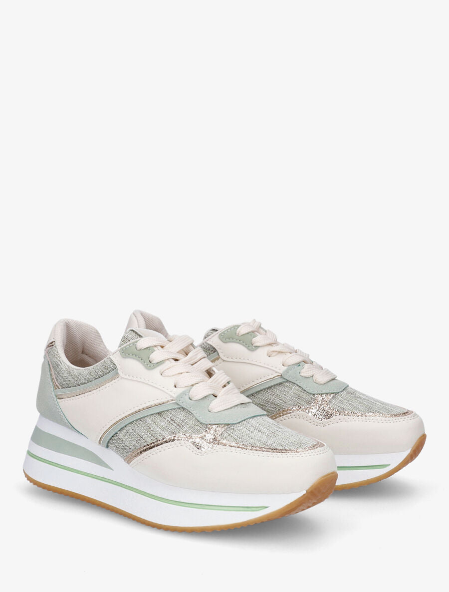 Sneakers compensées à empiècement en tissu - Vert - 4