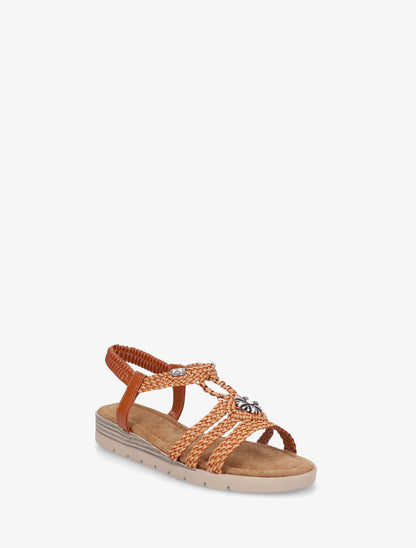 Nu-pieds tressés à bijou fleur - Camel - 2