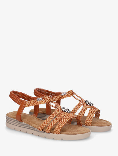 Nu-pieds tressés à bijou fleur - Camel - 4