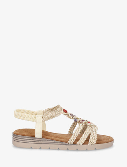 Nu-pieds tressés à perles - Beige - 1