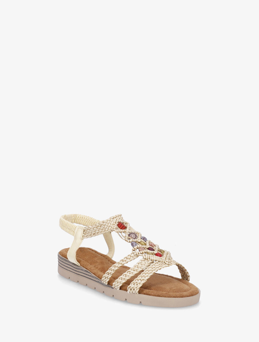 Nu-pieds tressés à perles - Beige - 2