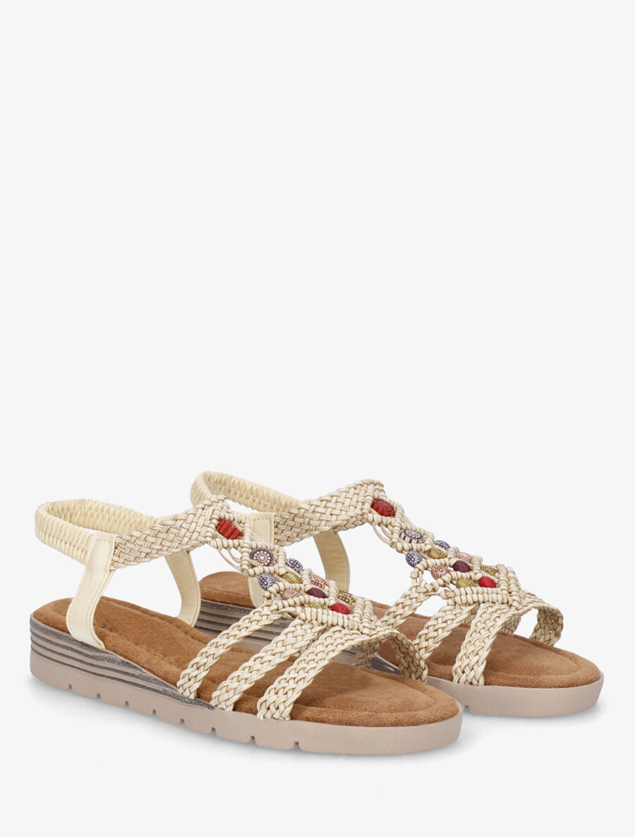 Nu-pieds tressés à perles - Beige - 4