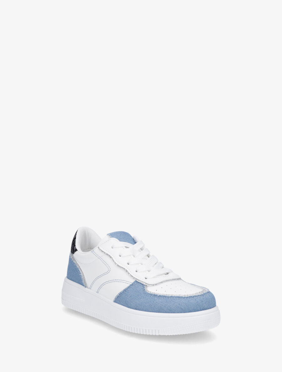 Baskets en simili à empiècements fantaisies - Bleu jeans - 2
