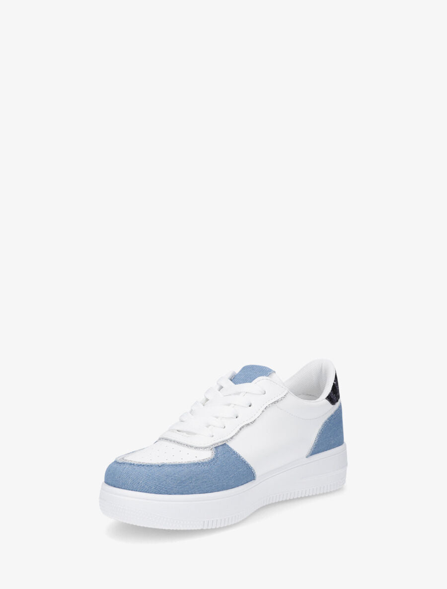 Baskets en simili à empiècements fantaisies - Bleu jeans - 3
