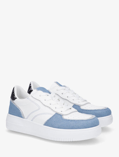 Baskets en simili à empiècements fantaisies - Bleu jeans - 4