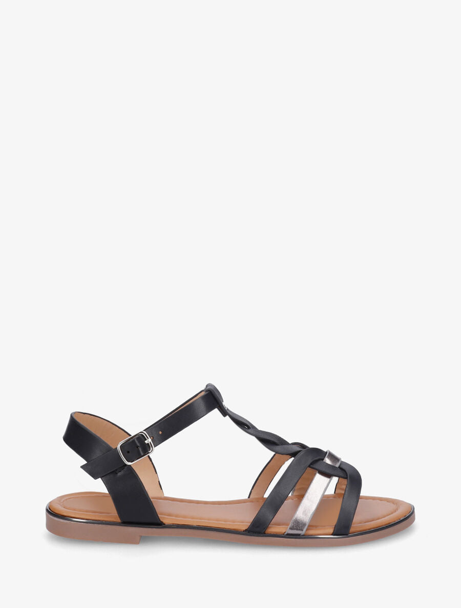 Nu-pieds irisés bride en T torsadée - Noir - 5