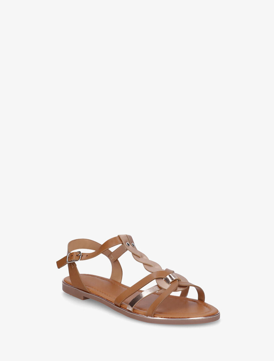 Nu-pieds irisés bride en T torsadée - Camel - 2